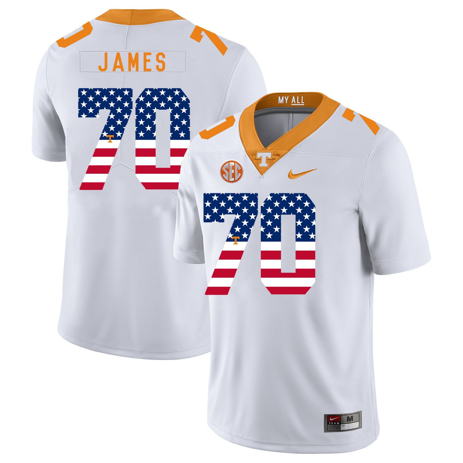 Men Tennessee Volunteers 70 James White Flag Customized NCAA Jerseys